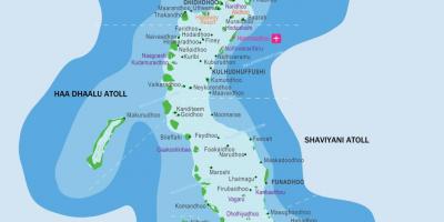 Maldiverne resorts placering på kort